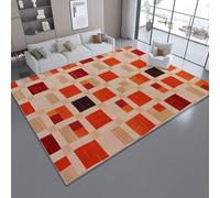 Tapis de l'enfant Moderne Géométrique Blocs de Couleurs à Carreaux Tapis rectangulaire, 60 x 90 cm Moquette de Chambre à Poils Ras, Rouge Écologique Paillasson - pour Chambre à Coucher de Salon