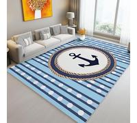 Tapis de l'enfant Nautique Rayures Symbole de la gaffe Tapis rectangulaire, 80 x 150 cm Moquette de Chambre à Poils Ras, Bleu Marine Écologique Paillasson Intérieur - pour Chambre à Coucher de Salon