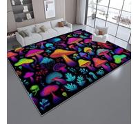 Tapis de l'enfant Psychédélique Néon Plantes Champignons Tapis rectangulaire, 60 x 90 cm Moquette de Chambre à Poils Ras, Coloré Écologique Paillasson Intérieur - pour Chambre à Coucher de Salon