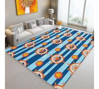 Tapis de l'enfant Rayures minimalistes Nautique Illustrations de gaffes Tapis rectangulaire, 120 x 170 cm Moquette de Chambre à Poils Ras, Bleu Écologique Intérieur - pour Chambre à Coucher de Salon