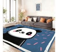 Tapis de l'enfant Rayures Panda minimalistes Tapis rectangulaire, 160 x 230 cm Moquette de Chambre à Poils Ras, Bleu Écologique Paillasson Intérieur - pour Chambre à Coucher de Salon