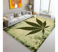 Tapis de l'enfant Vintage Effet Vieilli Feuilles de Chanvre Tapis rectangulaire, 60 x 90 cm Moquette de Chambre à Poils Ras, Vert Écologique Paillasson Intérieur - pour Chambre à Coucher de Salon