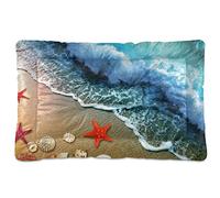 Tapis de lit doux en forme d'étoile de mer sur la plage, sable avec vagues d'eau bleu océan, dauphin, pour animaux de compagnie de petite et moyenne taille, antidérapant, lavable et sec, 91,4 x 61 cm