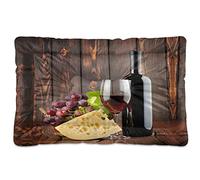 Tapis de lit en verre de vin rouge et bouteille avec fromage, raisins marron rétro en bois pour chien et chat de petite et moyenne taille, antidérapant, lavable et sec, 91,4 x 61 cm