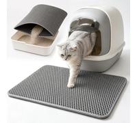 Tapis de litière pour chat double couche imperméable en nid d'abeille, tapis de récupération de litière lavable et antidérapant, accessoires pour animaux de compagnie 45x60cm-(Grey)
