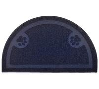 Tapis de litière pour chat, motif empreintes de pattes, tapis de porte en demi-cercle, 60 x 36 cm (marine)