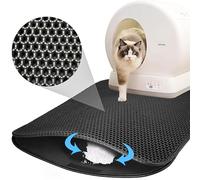 Tapis De Litière Pour Chat,Tapis De Litière Noir,Tapis De Litière,Tapis Litière Chat Double Couche Pliable,Tapis De Toilette Pour Chat,Tapis De Litière Pour Chat Imperméable Et Facile à Nettoyer