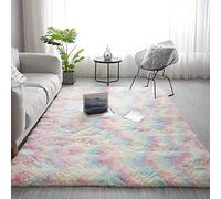 Tapis de luxe à poils longs teints sur nœuds en peluche douce et antidérapante pour chambre d'enfant et chambre à coucher, couleur arc-en-ciel vif, tapis de sol rectangulaire confortable, 40,6 x 61 cm