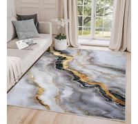 Tapis de luxe abstrait gris noir doré marbre antidérapant lavable tapis moderne pour chambre à coucher, salon, salle à manger, cuisine, bureau - 150 x 240 cm