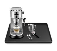 Tapis de machine à café avec bord - 48 x 30 cm - Tapis en silicone pour machine à café Barista - Accessoires compatibles avec De'Longhi Magnifica, EQ.6 et LatteGo - Facile à nettoyer - Noir