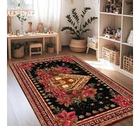 Tapis de maison en pain d'épices, Noël festif, flocons de neige, flocons de neige de Noël, rouge, tapis rectangulaire imprimé pour salon, chambre à coucher, dortoir, cuisine, 1,2 x 1,8 m