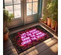 Tapis de maison pour porte d'entrée Panneau néon : Life Is Short, achetez des chaussures, buvez du vin, commandez Desert Paillasson Tapis de porte d'entrée Tapis d'intérieur ou d'extérieur (40 x 60 cm