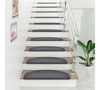 Tapis de marche Jeu de 15 demi-ronds 65 x 24 cm Tapis de marche Protection d'escalier Autoadhésive Gris foncé