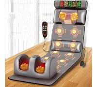 Tapis de massage complet avec chaleur - 10 nœuds vibrants, oreillers réglables, coussins chauffants pour relaxation et soulagement des muscles du cou et du dos