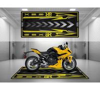 Tapis de Moto pour GSX-8R, Lavable, antidérapant, résistant à l'huile et l'eau, Tapis stationnement pour Garage, Salle d'exposition, Atelier | Pearl Ignite Jaune - Taille 2 : 102 x 47/260 120 cm