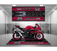 Tapis de moto pour GSX R1000R 2024, lavable, antidérapant, résistant à l'huile et l'eau, tapis stationnement pour garage, S | Noir Mat Métallisé No 2 - Verre Sparkle Black Taille : 102 x 47/260 120 cm