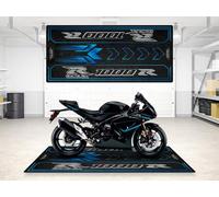 Tapis de moto pour GSX R1000R 2024, lavable, antidérapant, résistant à l'huile et l'eau, tapis stationnement pour garage, S | Noir Mat Métallisé No 2 - Verre Sparkle Black Taille : 102 x 47/260 120 cm