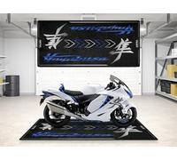 Tapis de Moto pour Hayabusa - Fosse stationnement Lavable, antidérapant, résistant à l'huile et l'eau pour Garage, Salle d'exposition, Atelier | Pearl Vigor Bleu - Taille 2 : 102 x 47/260 120 cm