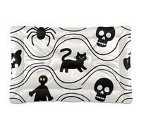 Tapis de niche lavable pour chien et chat noir - Motif tête de mort - Doux et antidérapant - Pour chiens de taille moyenne et grande - 91,4 x 61 cm