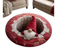 Tapis De Noël 3D - Design Festif , Tapis Rond Matelassé Père Noël Et Gnome, Paillasson Décoratif Antidérapant Robuste | Pour Entrée, Extérieur, Sol, Maison, Extérieur, Salon, Cuisine, Porche,
