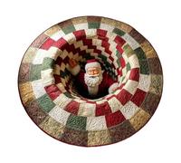 Tapis de Noël 3D - Illusion d'optique de Noël, tapis rond matelassé et nain de Noël - Tapis décoratif avec motif de profondeur - Décorations de vacances - Tapis de Noël pour le salon