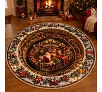 Tapis de Noël 3D Illusion d'optique, Père Noël venant à travers le sol, tapis rond d'illusion d'optique Vortex de Noël, décoration de vacances amusante pour salon familial