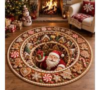 Tapis de Noël 3D Illusion d'optique, Père Noël venant à travers le sol, tapis rond d'illusion d'optique Vortex de Noël, décoration de vacances amusante pour salon familial