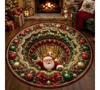 Tapis de Noël 3D Illusion d'optique, Père Noël venant à travers le sol, tapis rond d'illusion d'optique Vortex de Noël, décoration de vacances amusante pour salon familial