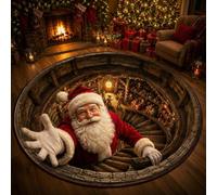 Tapis de Noël 3D Illusion d'optique, Père Noël venant à travers le sol, tapis rond d'illusion d'optique Vortex de Noël, décoration de vacances amusante pour salon familial