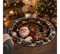 Tapis de Noël 3D Illusion d'optique, Père Noël venant à travers le sol, tapis rond d'illusion d'optique Vortex de Noël, décoration de vacances amusante pour salon familial