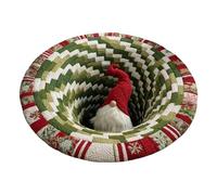 Tapis De Noël 3D - Père Noël Matelassé Rond - Illusion D'optique -tapis Rond Matelassé Père No-ël Et Gnome, Paillasson De Bienvenues Décoratif Pour Entrée, Porche De Cuisine, Intérieur Et Extérieur
