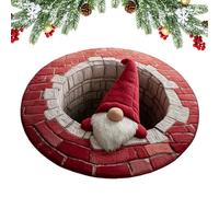 Tapis De Noël 3D - Père Noël Matelassé Rond - Illusion D'optique -tapis Rond Matelassé Père No-ël Et Gnome, Paillasson De Bienvenues Décoratif Pour Entrée, Porche De Cuisine, Intérieur Et Extérieur