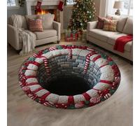 Tapis de Noël 3D Tapis à Illusion Optique Cadeau Spirale Père Noël | Tapis de Noël à Vortex 3D Tapis 3D Illusion Paillasson de Noël pour Salon Escalier Spirale Cadeau Bord Matelassé