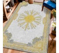 Tapis de Noël à motif flocon de neige, élégant, motif floral de houx, doré, envers antidérapant, tapis d'intérieur rectangulaire qui ne perd pas ses poils pour salon, chambre à coucher, sous table