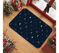 Tapis de Noël avec citation d'arbre de pin et nuit d'hiver, 60 x 0,9 cm | Thème horizon nocturne, illustrations minimalistes de maison, motifs croissant de lune, atmosphère hivernale sereine