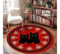 Tapis de Noël avec motif chats - Flocons de neige festifs et étoiles de Noël - Dos antidérapant - Ne perd pas ses poils - Décoration de chevet - 1,2 x 1,2 m