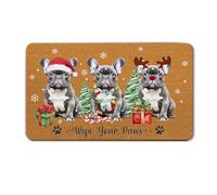 Tapis de Noël bouledogue français, paillasson festif de Noël pour chiens, tapis de bienvenue intérieur et extérieur, tapis de sol, antidérapant, cadeau souvenir pour les amoureux des chiens