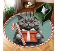 Tapis de Noël fantaisie en sucre d'orge avec envers antidérapant pour la maison - Ne perd pas ses poils - Pour salon, chambre à coucher, sous table, salle à manger - 1,8 x 1,8 m