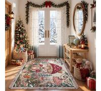 Tapis de Noël fantaisie sur le thème des nains de forêt, 0,9 x 1,5 m | Décorations de nain fantaisie, détails d'écureuil des bois, livre d'histoires sur le thème de la forêt