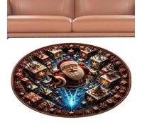 Tapis de Noël rond illusion d'optique Père Noël 80 cm | Tapis de sol rond de Noël pour maison, salon, chambre à coucher, salle à manger, réunion de famille