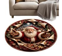 Tapis de Noël rond illusion d'optique Père Noël 80 cm | Tapis rond de Noël pour entrée, salon, chambre à coucher, réunion de famille, fête de vacances