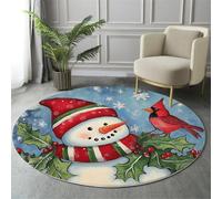 Tapis De Noël Rond, Motif Bonhomme Neige Noël Peinture À L'Huile Peinte Main Tapis De Salon Bleu Marine Doux Paillasson Antidérapant Pour Salle À Manger Canapé Chambre D'Enfant Fête, Diamètre 200 Cm
