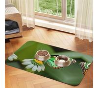 Tapis de nourriture absorbant et antidérapant en cuir synthétique avec imprimé papillon vert pour chiens et chats