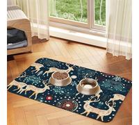 Tapis de nourriture absorbant et antidérapant en cuir synthétique avec motif sapin de Noël et cerf pour chiens et chats