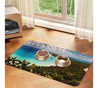 Tapis de nourriture absorbant et antidérapant en cuir synthétique imprimé île de Cuba pour chiens et chats