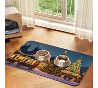 Tapis de nourriture absorbant et antidérapant en cuir synthétique pour animaux de compagnie Motif village de carnaval de Noël