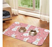 Tapis de nourriture absorbant et antidérapant en cuir synthétique pour chiens et chats avec fond en caoutchouc Motif lapin Blanc