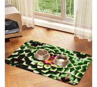 Tapis de nourriture absorbant et antidérapant en cuir synthétique pour chiens et chats Motif cactus en fleurs
