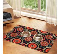 Tapis de nourriture absorbant et antidérapant en cuir synthétique pour chiens et chats Motif cercles ethniques