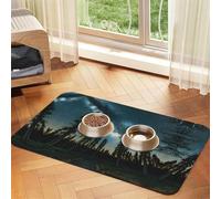 Tapis de nourriture absorbant et antidérapant en cuir synthétique pour chiens et chats Motif ciel nocturne avec arbres